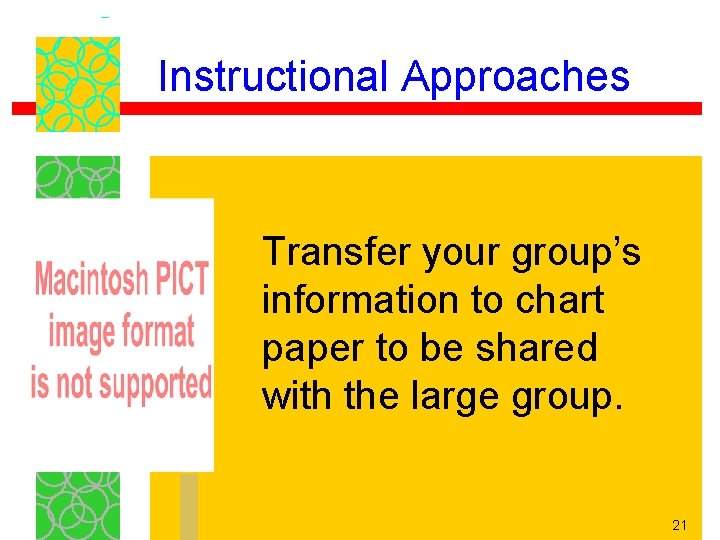 Instructional Approaches Transfer your group’s information to chart paper to be shared with the