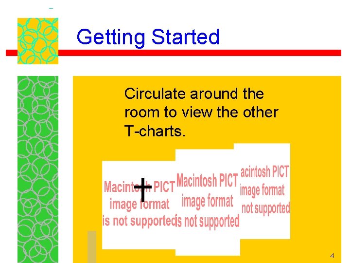 Getting Started Circulate around the room to view the other T-charts. 4 