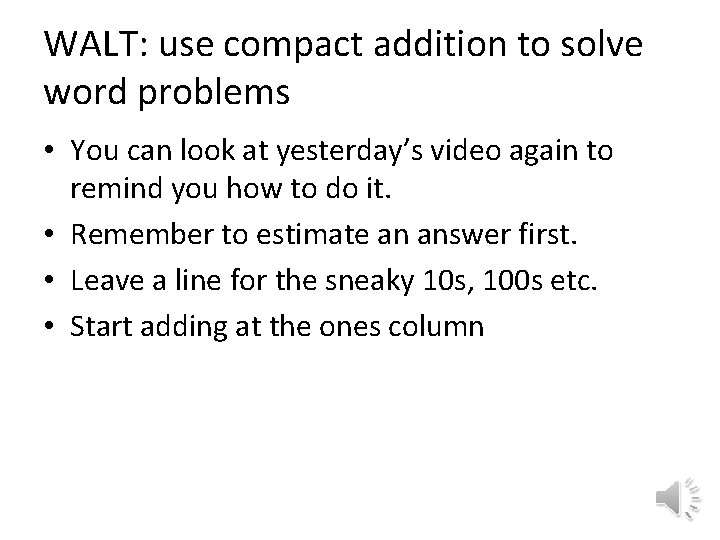 Tuesday Maths lesson 2 2 2021 Compact addition