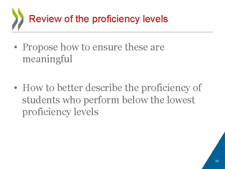 Review of the proficiency levels • Propose how to ensure these are meaningful •