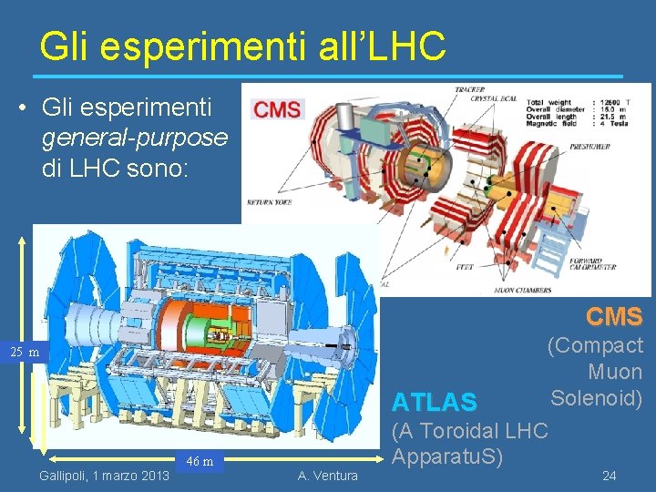 Gli esperimenti all’LHC • Gli esperimenti general-purpose di LHC sono: CMS 25 m Gallipoli,