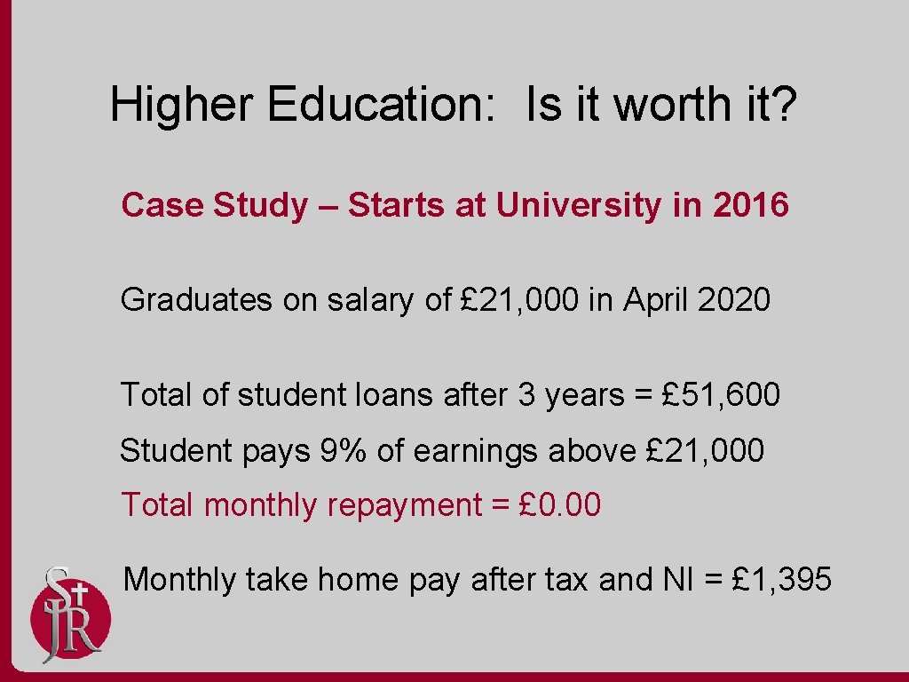 Higher Education: Is it worth it? Case Study – Starts at University in 2016
