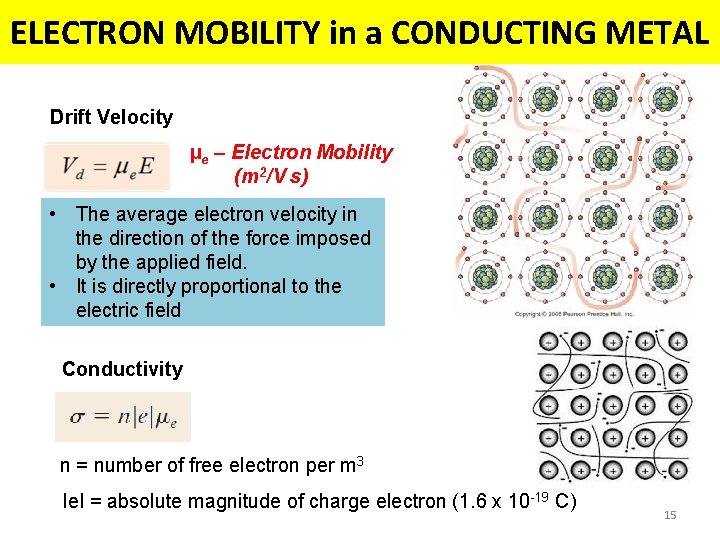 ELECTRON MOBILITY in a CONDUCTING METAL Drift Velocity µe – Electron Mobility (m 2/V