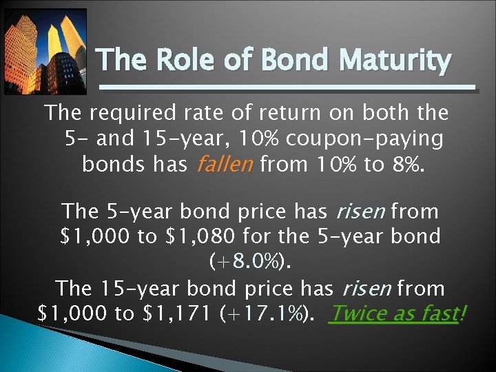 The Role of Bond Maturity The required rate of return on both the 5