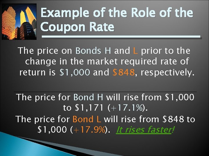 Example of the Role of the Coupon Rate The price on Bonds H and