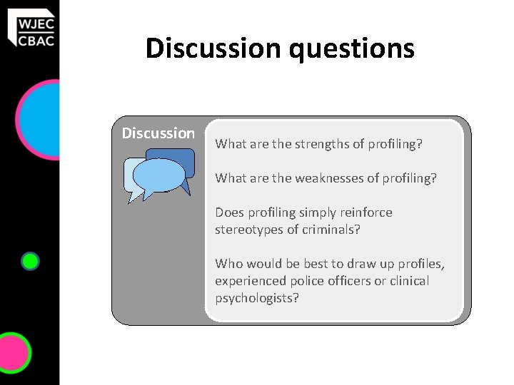 Discussion questions Discussion What are the strengths of profiling? What are the weaknesses of