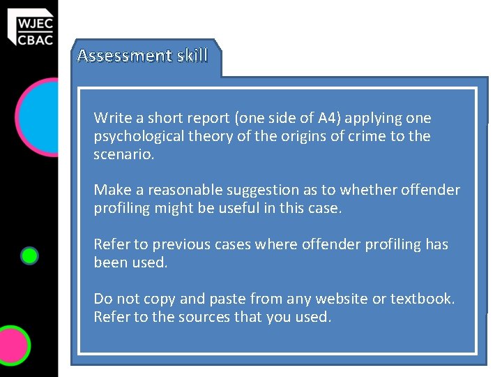 Assessment skill Write a short report (one side of A 4) applying one psychological