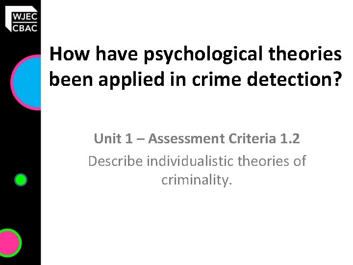 How have psychological theories been applied in crime detection? Unit 1 – Assessment Criteria