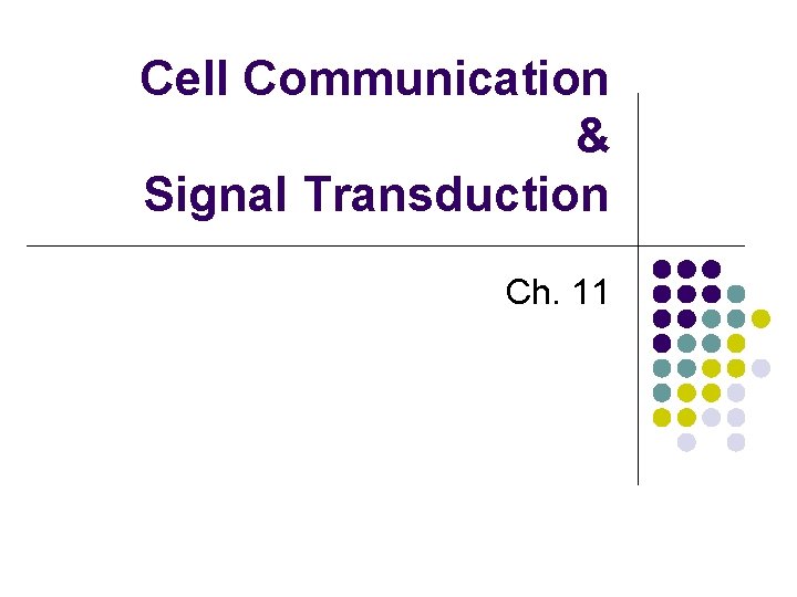 Cell Communication & Signal Transduction Ch. 11 