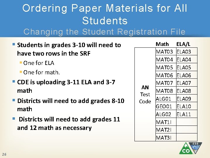 Ordering Paper Materials for All Students Changing the Student Registration File § Students in