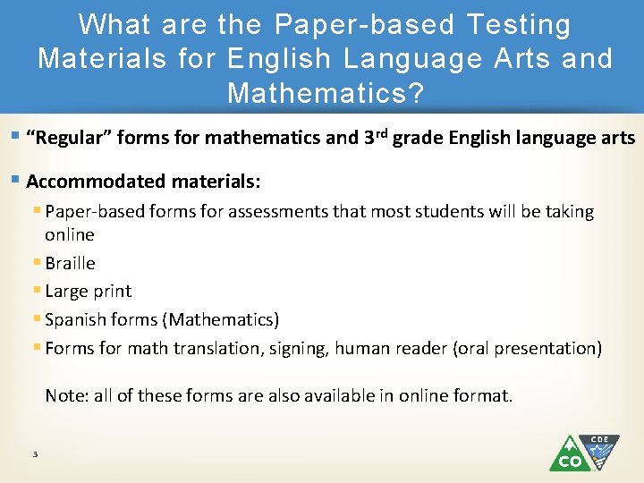 What are the Paper-based Testing Materials for English Language Arts and Mathematics? § “Regular”