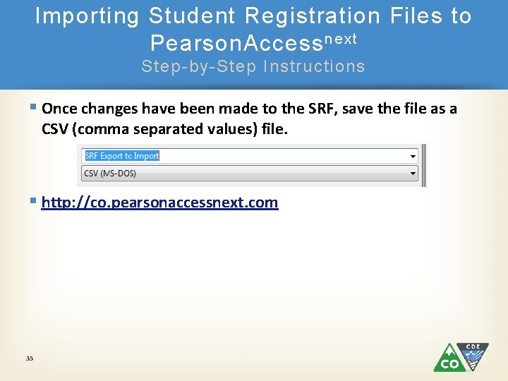 Importing Student Registration Files to Pearson. Access next Step-by-Step Instructions § Once changes have