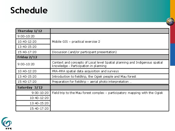 Schedule Thursday 1/12 9: 00 -10: 20 10: 40 -12: 20 Mobile GIS – Schedule Thursday 1/12 9: 00 -10: 20 10: 40 -12: 20 Mobile GIS –
