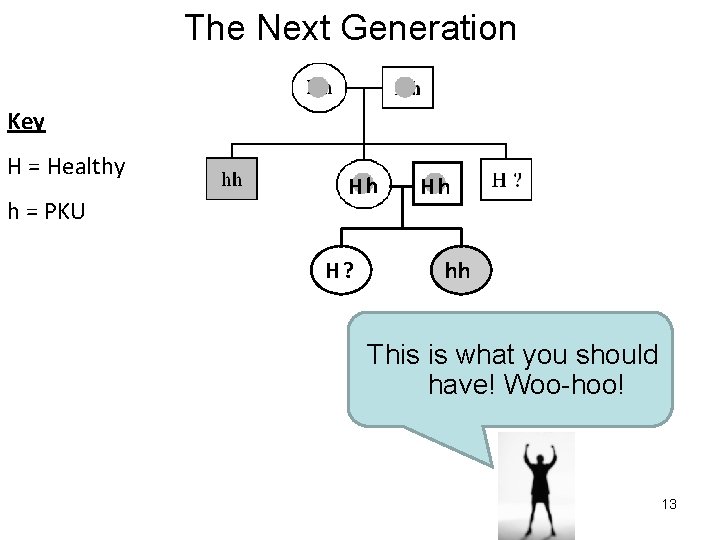 The Next Generation Key H = Healthy h = PKU Hh H? Hh hh