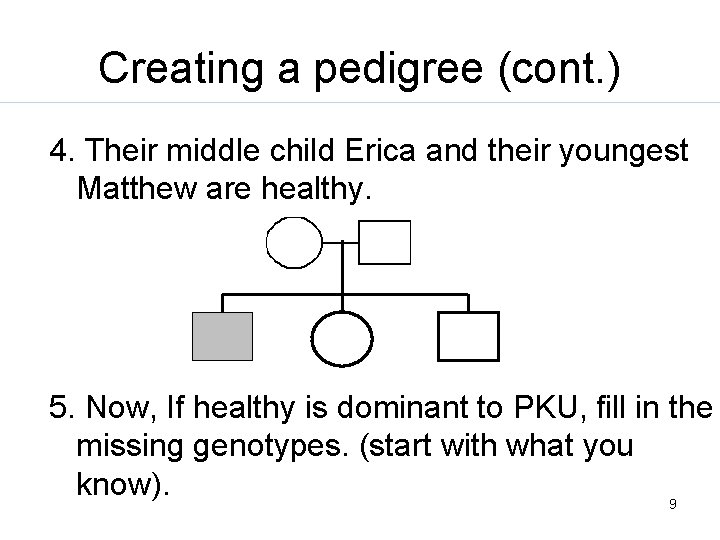 Creating a pedigree (cont. ) 4. Their middle child Erica and their youngest Matthew