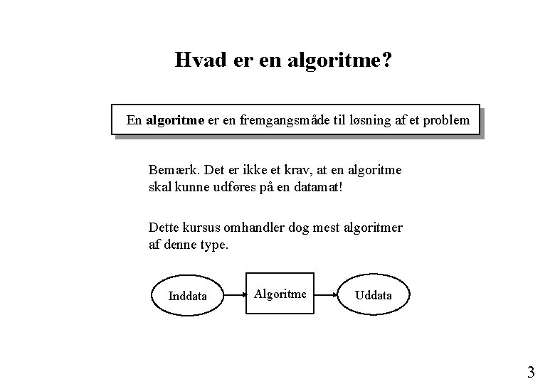 Hvad er en algoritme? En algoritme er en fremgangsmåde til løsning af et problem