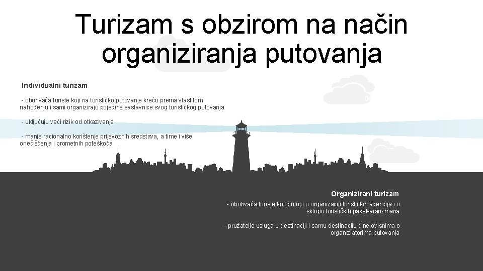 Turizam s obzirom na način organiziranja putovanja Individualni turizam - obuhvaća turiste koji na