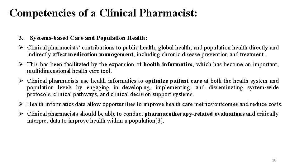 Competencies of a Clinical Pharmacist: 3. Systems-based Care and Population Health: Clinical pharmacists’ contributions