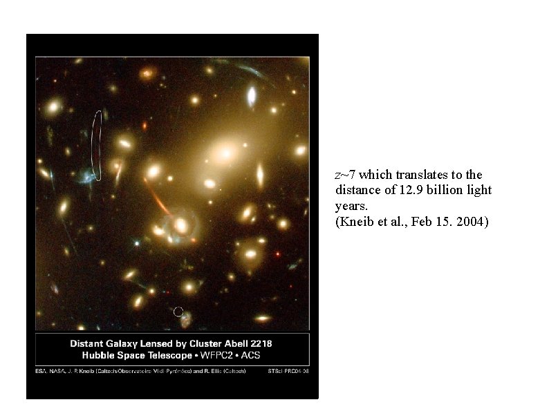 z~7 which translates to the distance of 12. 9 billion light years. (Kneib et z~7 which translates to the distance of 12. 9 billion light years. (Kneib et