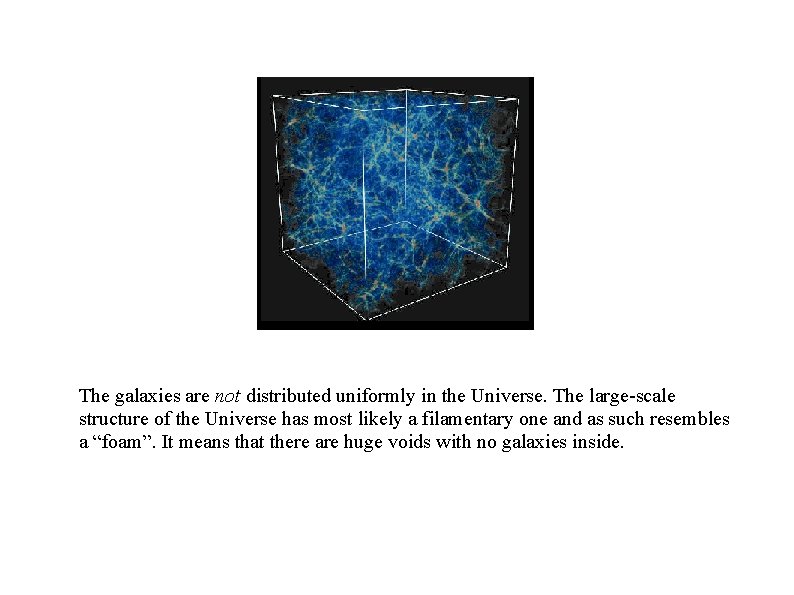 The galaxies are not distributed uniformly in the Universe. The large-scale structure of the The galaxies are not distributed uniformly in the Universe. The large-scale structure of the