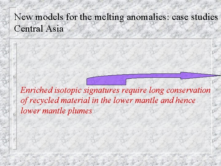 New models for the melting anomalies: case studies Central Asia Enriched isotopic signatures require