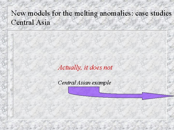 New models for the melting anomalies: case studies Central Asia Actually, it does not