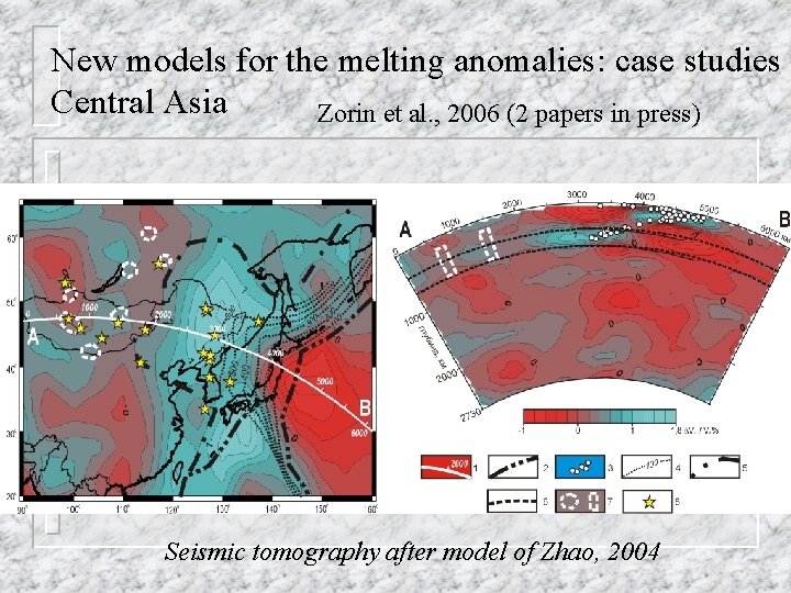 New models for the melting anomalies: case studies Central Asia Zorin et al. ,