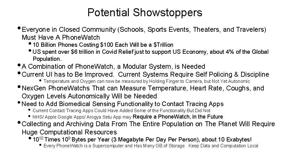 Potential Showstoppers • Everyone in Closed Community (Schools, Sports Events, Theaters, and Travelers) Must