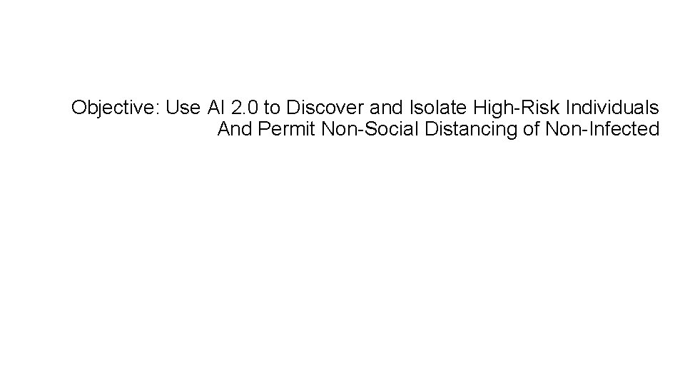 Objective: Use AI 2. 0 to Discover and Isolate High-Risk Individuals And Permit Non-Social