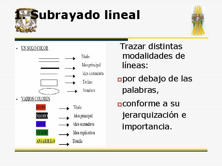 1. Subrayado lineal Trazar distintas modalidades de líneas: opor debajo de las palabras, oconforme 1. Subrayado lineal Trazar distintas modalidades de líneas: opor debajo de las palabras, oconforme