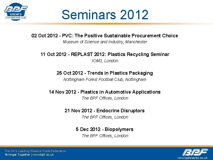 Seminars 2012 02 Oct 2012 - PVC: The Positive Sustainable Procurement Choice Museum of
