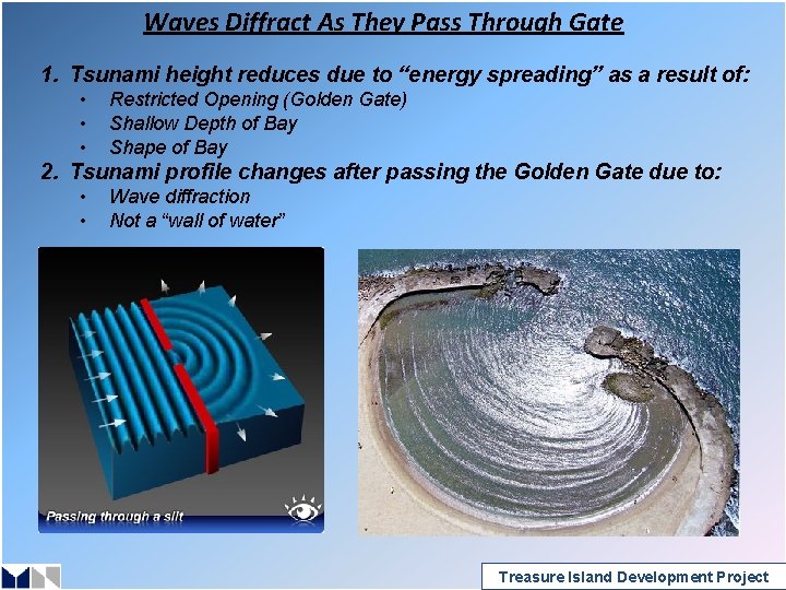 Waves Diffract As They Pass Through Gate 1. Tsunami height reduces due to “energy