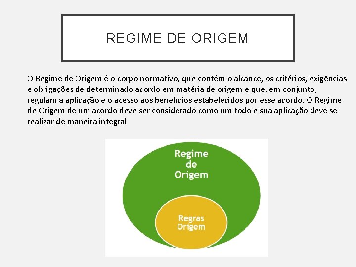 REGIME DE ORIGEM O Regime de Origem é o corpo normativo, que contém o