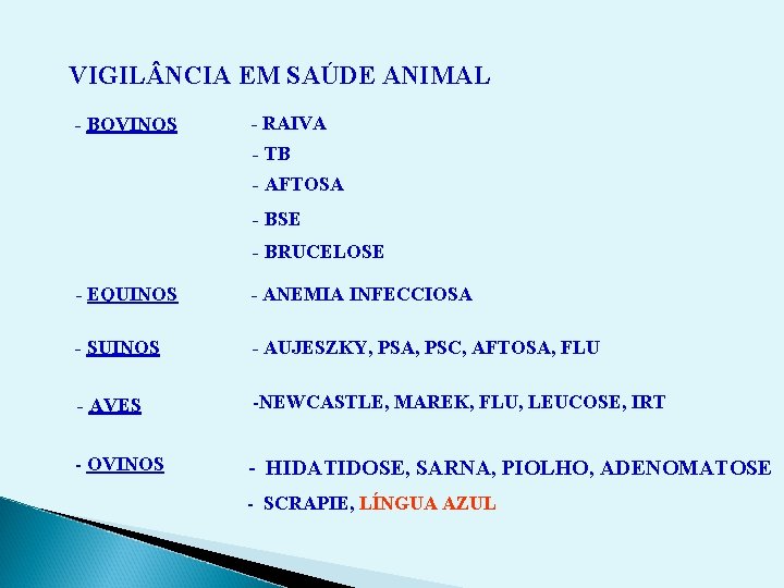 VIGIL NCIA EM SAÚDE ANIMAL - BOVINOS - RAIVA - TB - AFTOSA -