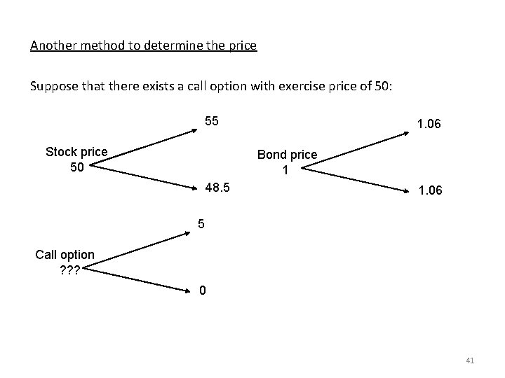 Another method to determine the price Suppose that there exists a call option with