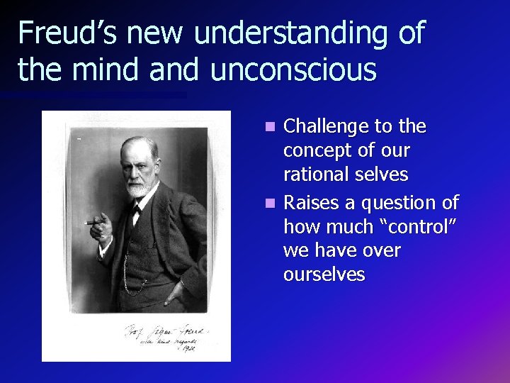 Freud’s new understanding of the mind and unconscious Challenge to the concept of our