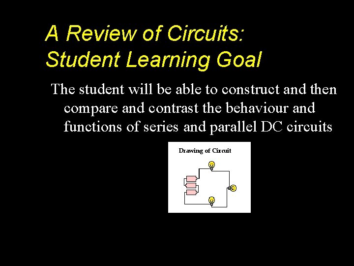 A Review of Circuits: Student Learning Goal The student will be able to construct