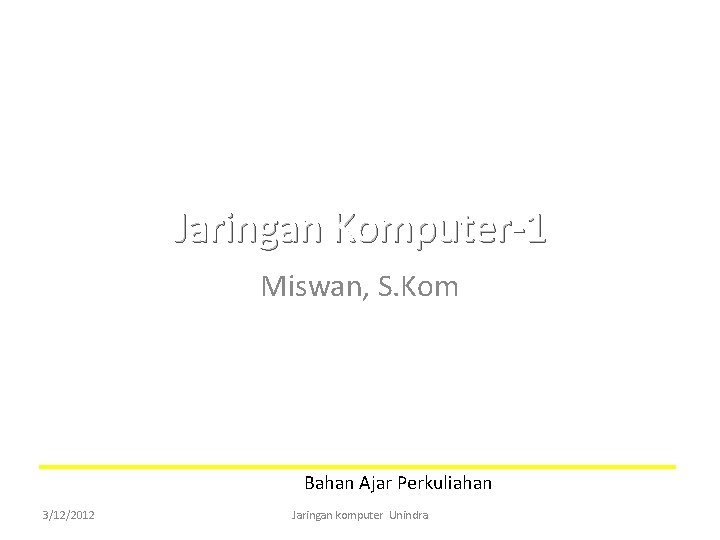Jaringan Komputer-1 Miswan, S. Kom Bahan Ajar Perkuliahan 3/12/2012 Jaringan komputer Unindra 