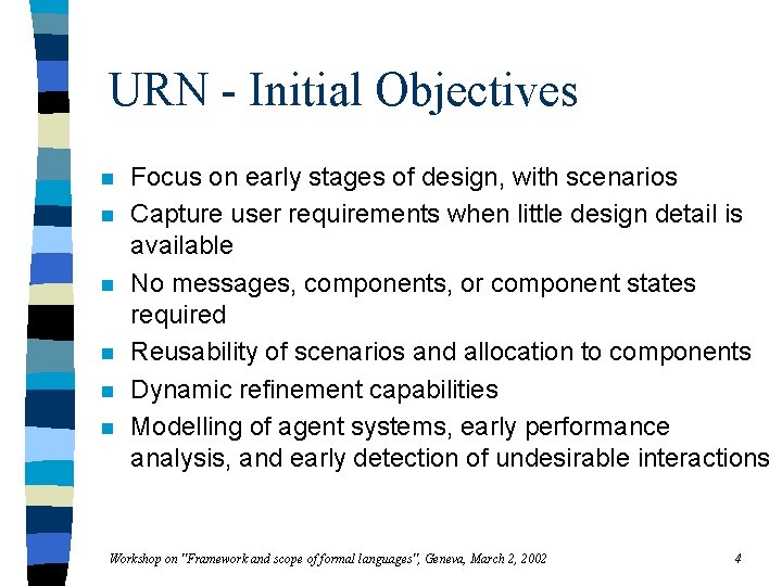 URN - Initial Objectives n n n Focus on early stages of design, with