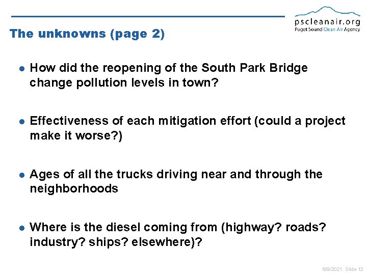 The unknowns (page 2) l How did the reopening of the South Park Bridge