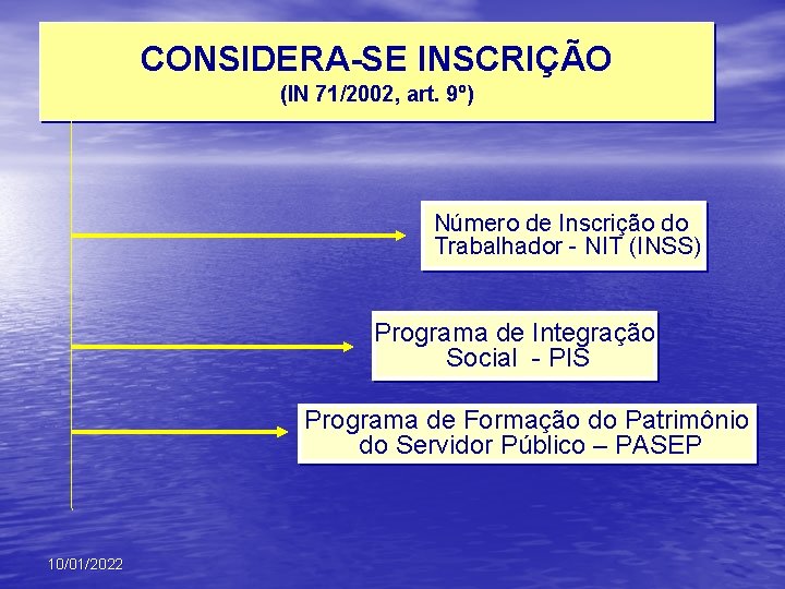CONSIDERA-SE INSCRIÇÃO (IN 71/2002, art. 9º) Número de Inscrição do Trabalhador - NIT (INSS) CONSIDERA-SE INSCRIÇÃO (IN 71/2002, art. 9º) Número de Inscrição do Trabalhador - NIT (INSS)