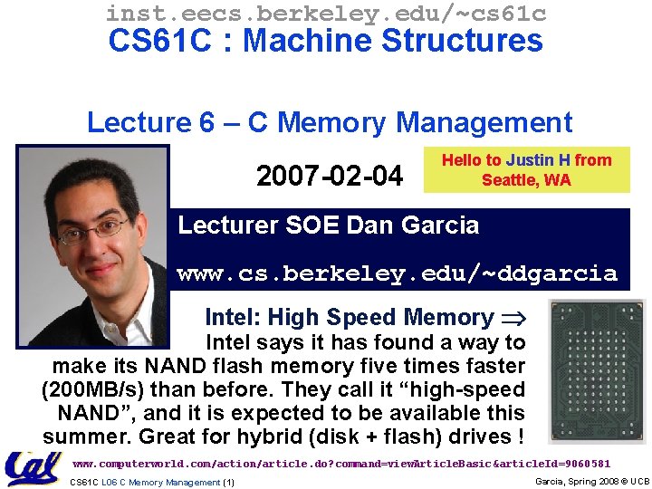 inst. eecs. berkeley. edu/~cs 61 c CS 61 C : Machine Structures Lecture 6