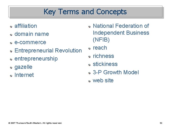 Key Terms and Concepts affiliation domain name e-commerce Entrepreneurial Revolution entrepreneurship gazelle Internet ©