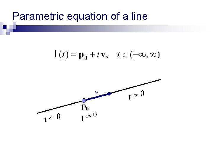 Parametric equation of a line v t<0 p 0 t=0 t>0 Parametric equation of a line v t<0 p 0 t=0 t>0