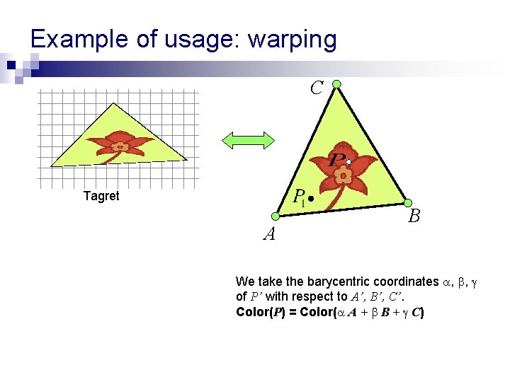 Example of usage: warping C Tagret A B We take the barycentric coordinates , Example of usage: warping C Tagret A B We take the barycentric coordinates ,
