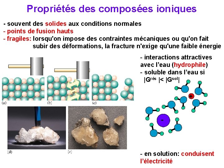 Propriétés des composées ioniques - souvent des solides aux conditions normales - points de