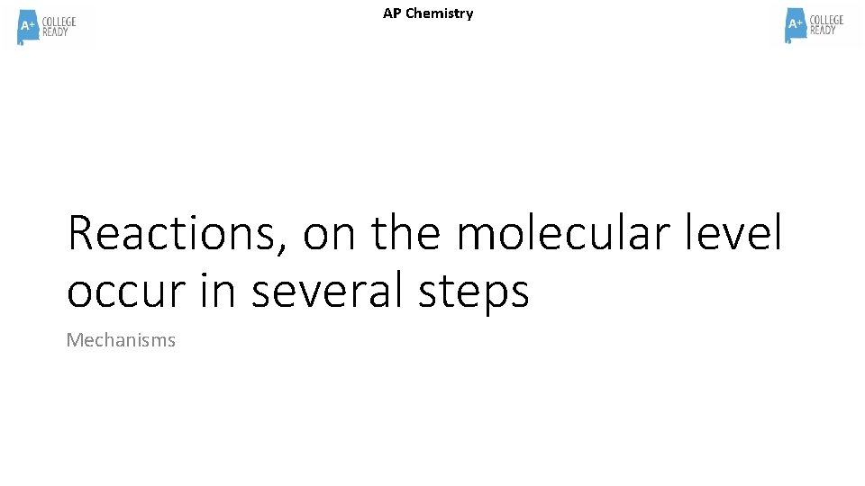 AP Chemistry Reactions, on the molecular level occur in several steps Mechanisms 