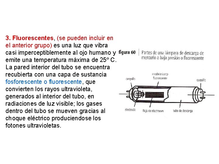 3. Fluorescentes, (se pueden incluir en el anterior grupo) es una luz que vibra 3. Fluorescentes, (se pueden incluir en el anterior grupo) es una luz que vibra