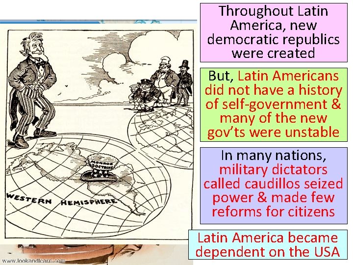 Throughout Latin America, new democratic republics were created But, Latin Americans did not have