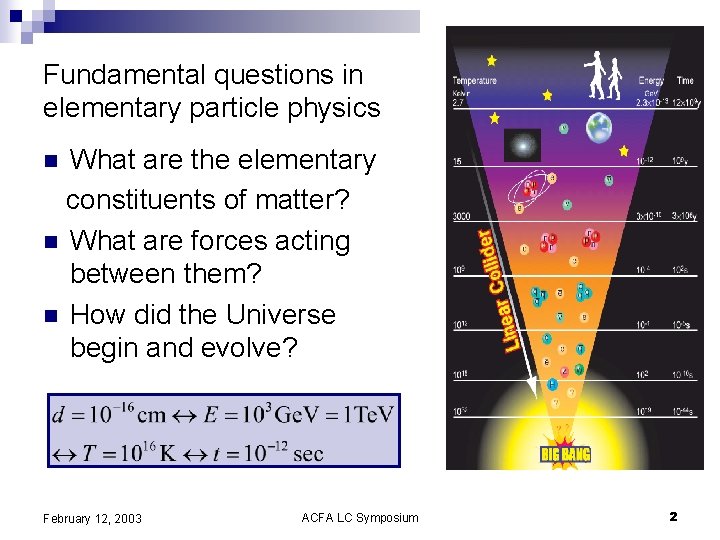 Fundamental questions in elementary particle physics What are the elementary constituents of matter? n